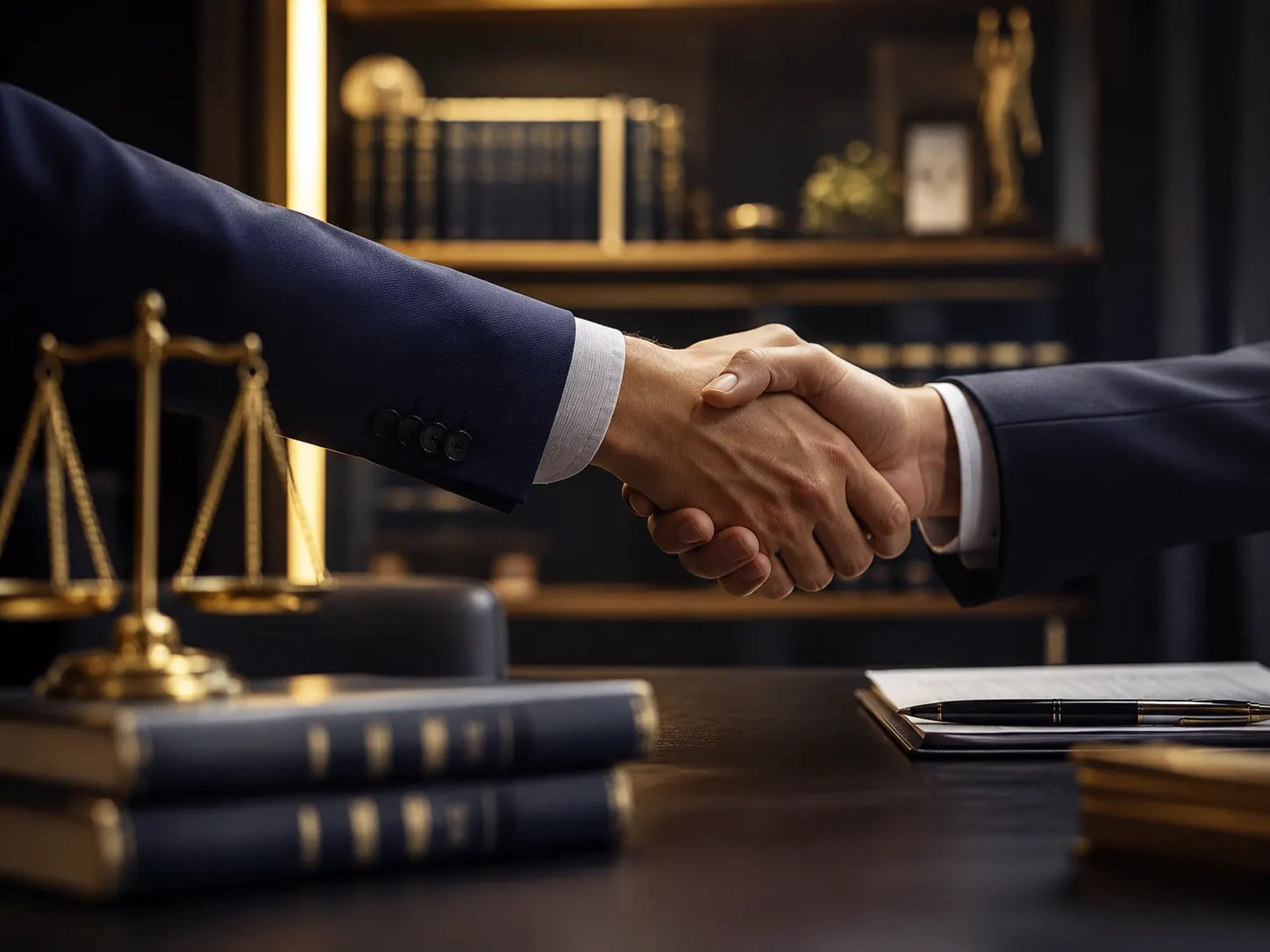 Aperto de mãos entre advogado e cliente após a reunião